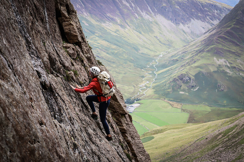Anna Taylor soloing Slabs Ordinary on Grey Crag Buttermere the Lake District