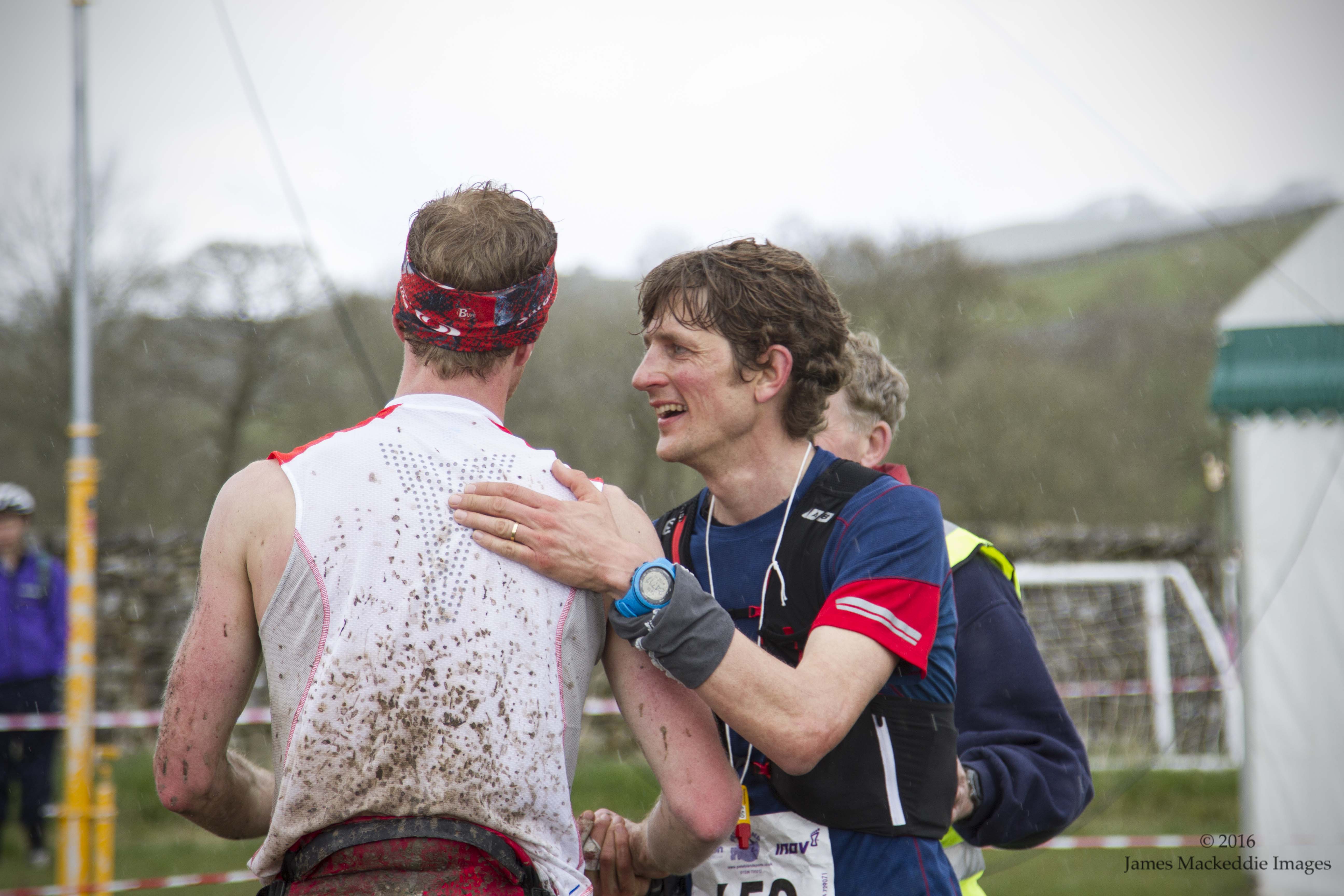 3 Peaks Fell race Finish mark and Rikcy Embrace