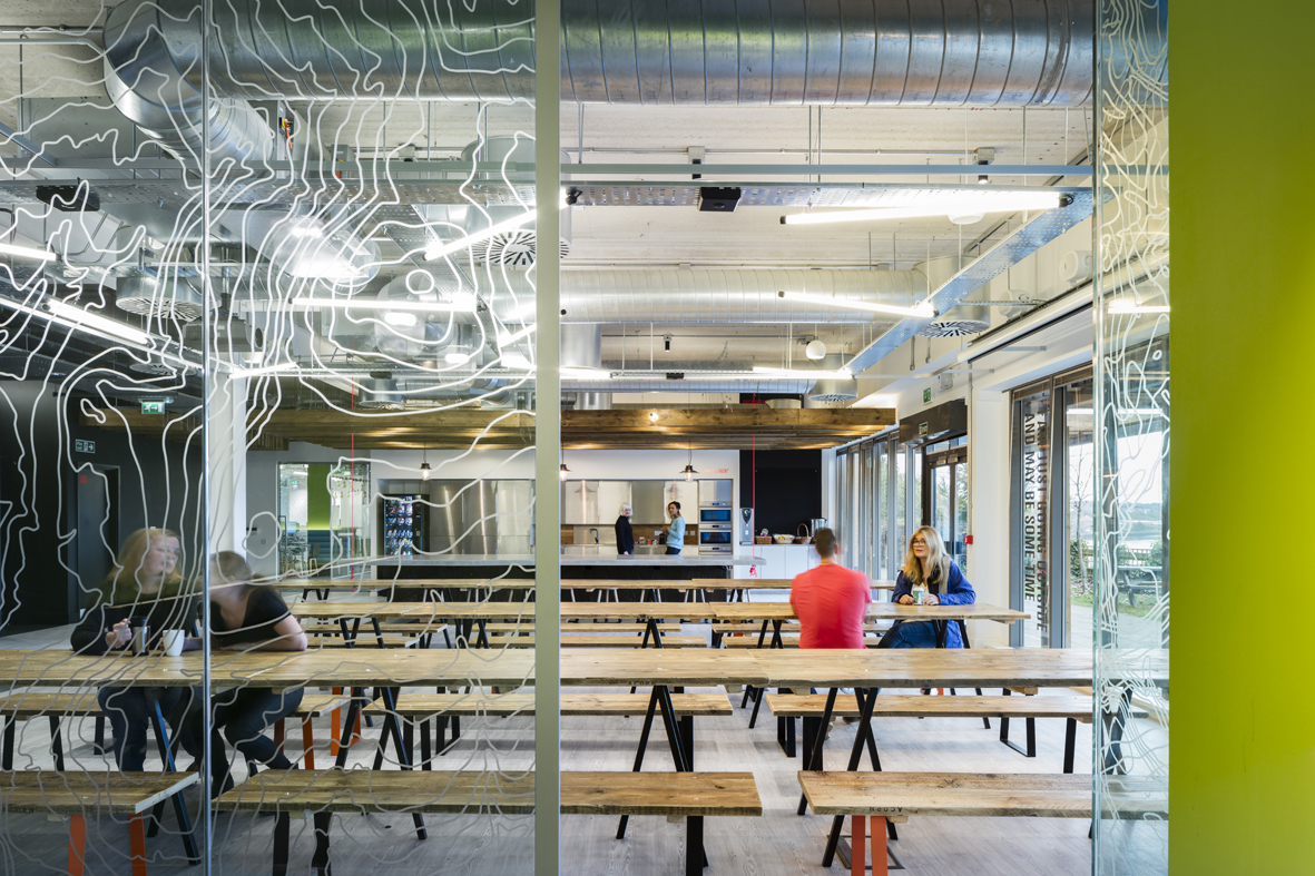 A view of the dining area at Berghaus HQ